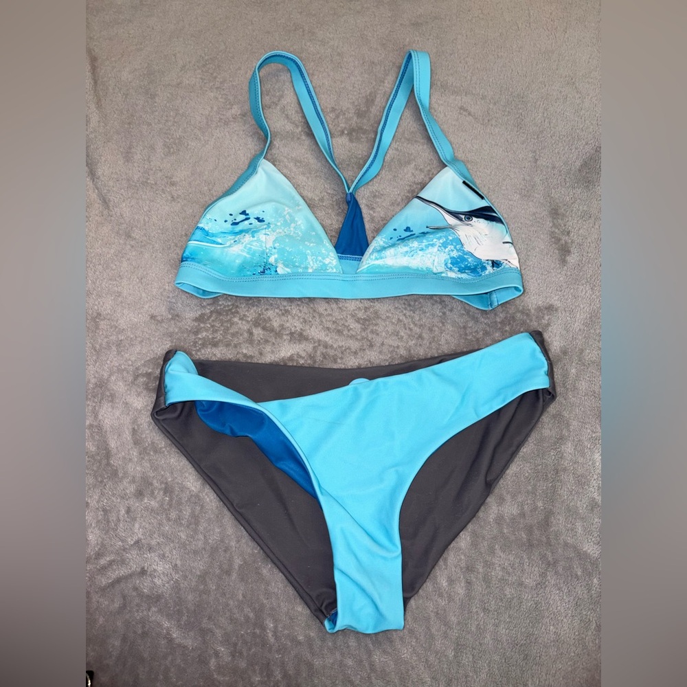Blue Graphic Triangle Bikini Set - Women Swim